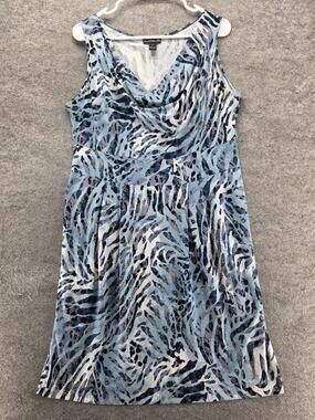 Clara S. Dress Womens L Blue Cowl Neck Fit & Flare Tank Knee Length Jersey